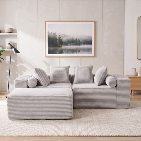 Divano modulare angolare a L grigio in tessuto chenille senza montaggio OKWISH (1/5)