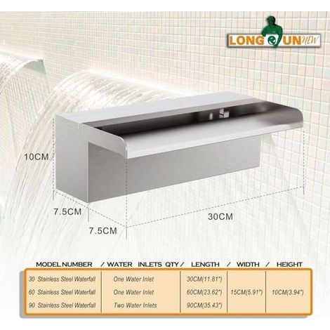 Fontaine De Piscine, Cascade Bassin Exterieur en Acier Inoxydable, Lame D’Eau, Fontaine Exterieur avec Accessoires pour La Décoration D'étang, Patio,Jardin (Long 30cm, Largeur 15cm)