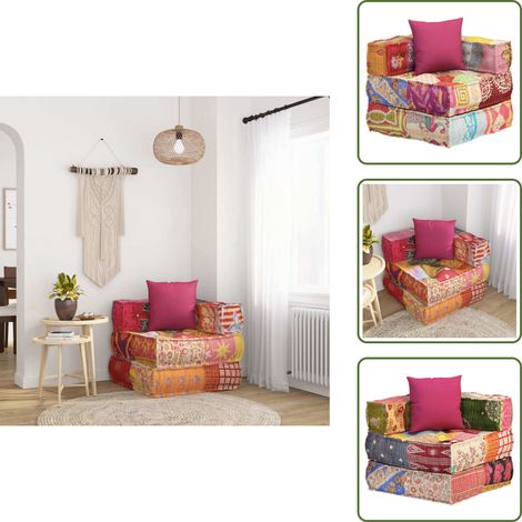 The Living Store Puf modular con cojín de tela Patchwork - Sofá modular