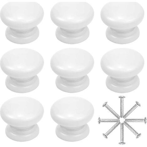 Lot de 8 boutons de meuble 33 mm en bois blanc pour tiroirs et placards (1/5)