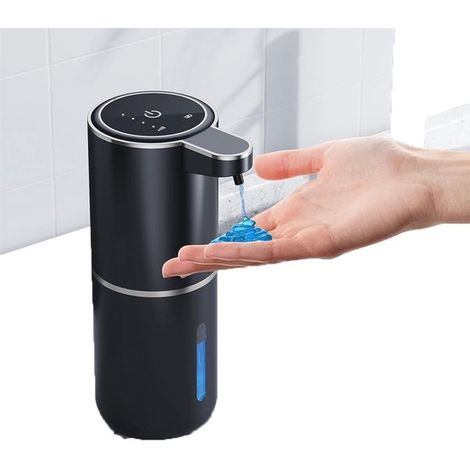 Dispensador automático de jabón，Dispensador eléctrico de pared de 380 ml，Recargable por USB con sensor de movimiento infrarrojo，Negro (1/5)