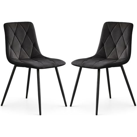 Lot de 2 Chaises en velours matelassées MILO Noires pieds noirs (1/5)