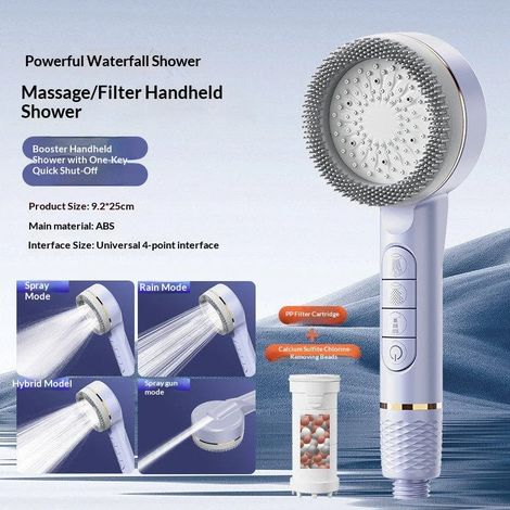 Pommeau de douche multifonction à 4 modes de pression réglable avec buse de douche massante (violet) (1/5)