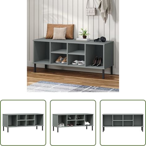 vidaXL Schuhregal Metallbeine - Schuhregal OSLO mit Metallbeinen Grau 106x35x45 cm Massivholz (1/5)