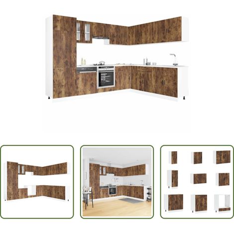 vidaXL Küchenregal - 14-tlg. Küchenschrank-Set Porto Räuchereiche Holzwerkstoff (1/5)