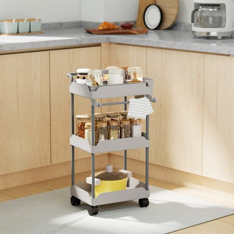 Plaisier auxiliaire gris avec 3 niveaux à roulettes Grillette de cuisine avec paniers amovibles et porte-serviette