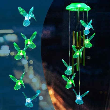 Carillon solaire d'extérieur décoratif, cadeau d'anniversaire pour la fête des mères, grand-mère, maman et famille, accessoire pour carillon de jardin et de cour (colibri vert) (1/5)