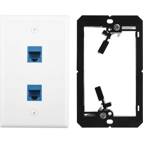 Plaque murale Ethernet avec support de montage basse tension, prise murale simple à 2 ports Cat6 Keystone pour câble Ethernet (1/5)