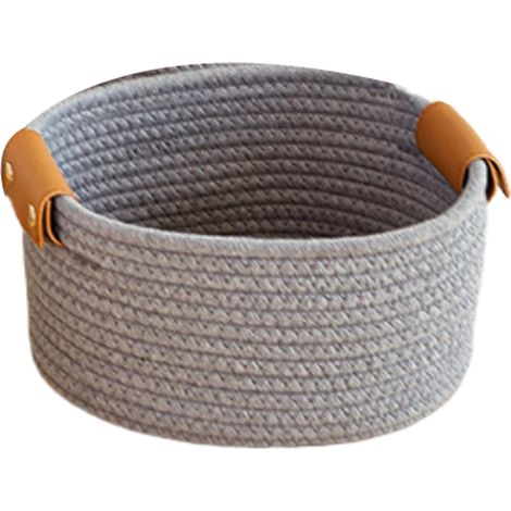 Aufbewahrungskorb aus Baumwollseil mit Ledergriffen – Eco-Deco Kollektion – 2 Größen (S/L) – Weiß/Grau (1/5)