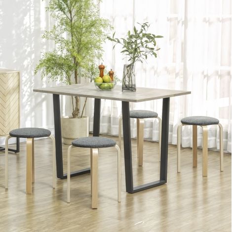 Tabourets empilables lot de 4 en bois gris OKMYHOME (1/5)