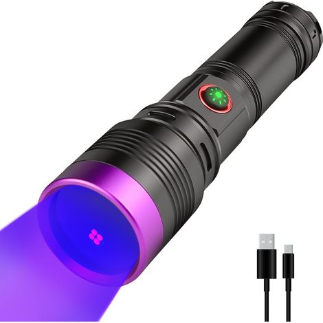 Lampe de poche UV 365 nm - Rechargeable - Lumière noire - Zoomable - Lumière noire - Pour la recherche d'ambre, détecteur d'urine d'animaux de compagnie, résine, scorpion, yooperlite - Verre (1/5)