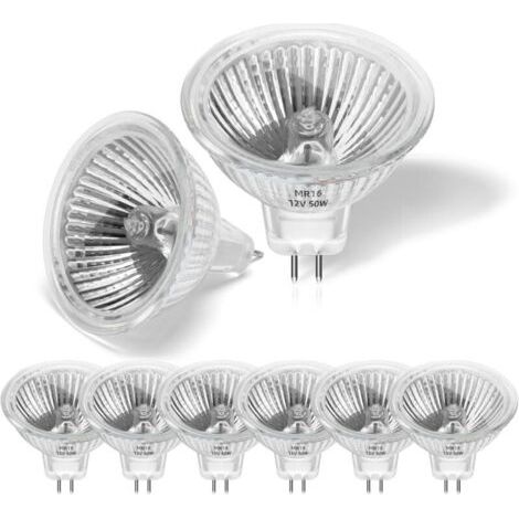 Pack de 8 Ampoule Halogene 50w 12v MR16,Spot Halogene GU5.3 Dimmable Blanc Chaud 2800K,2 Broches Ampoules Halogène Couvercle en Verre Pour Plafonnier,Pour Plafonnier, Eclairage Sur Rail Encastré (1/4)
