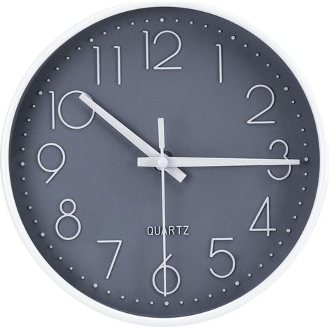 Horloge Murale 20 cm - Ronde et Silencieuse - pour Bureau, Cuisine, Salon, Chambre d'Enfant, École - Gris (1/4)