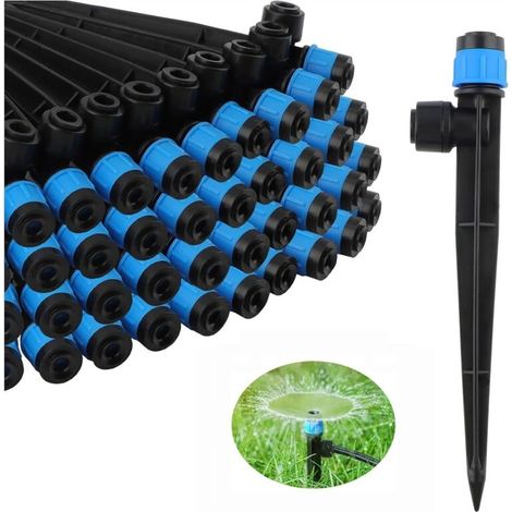 Goutteur Irrigation Réglable - 100 Pièces - PP - Débit Variable 360 Degrés - Jardin Serre Potager - Bleu - Tuyau 4mm/7mm