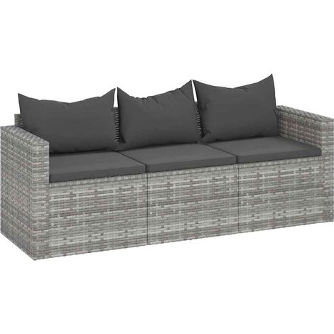 Maison Exclusive - Gartensofa 3-Sitzer mit Kissen Grau Poly Ratta