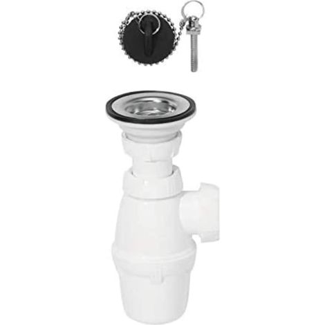 Wirquin 30718876 - Set completo di scarico per lavabo con piletta a tappo, senza troppo pieno, bianco e cromato (1/4)