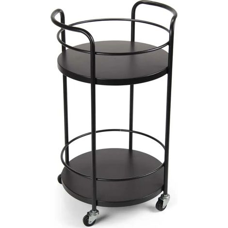 Carrello redondo de metal con dos estantes y ruedas Ø35x65 cm