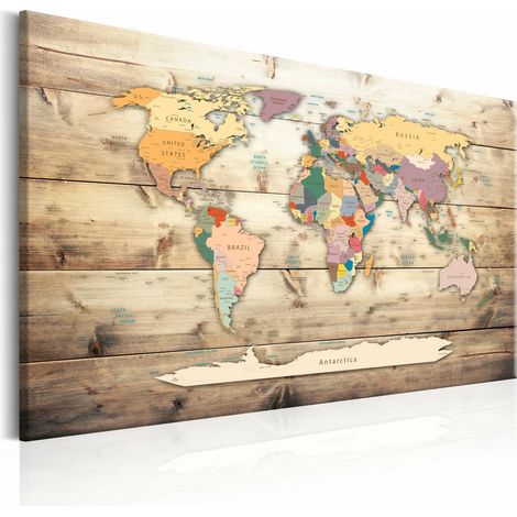 Tableau carte du monde continents colorés - 120 x 80 cm (1/4)
