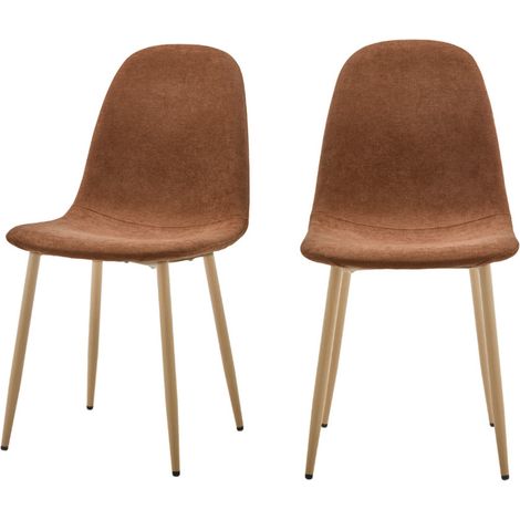 Lot de 2 chaises en tissu piètement effet bois - Rouille - Bella