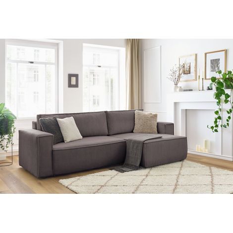 BOBOCHIC - Canapé d'angle réversible convertible coffre NIHAD velours côtelé Taupe (1/5)