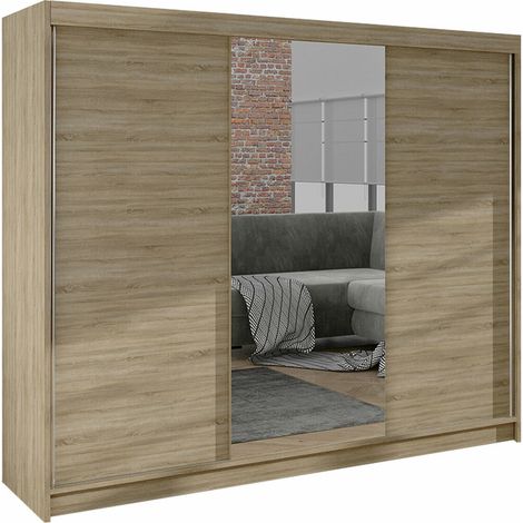 Mirjan24 – Armoire coulissante Sonoma chêne 215x200x58cm – 3 portes – 9 étagères – Matériau stratifié – Fabriqué en Union Européenne