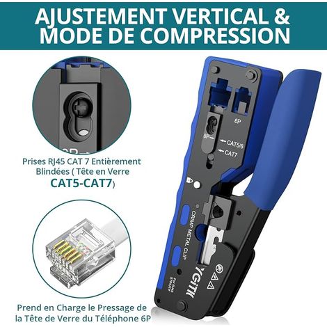 RJ45 Pince à Sertir Outil Réseau Connecteur Network Testeur Câble Réseau connecteurs Cat6 Nid de Sertissage Connecteur Réseau CAT5 CAT5E CAT6 CAT6A CAT7 CAT7A (1/4)