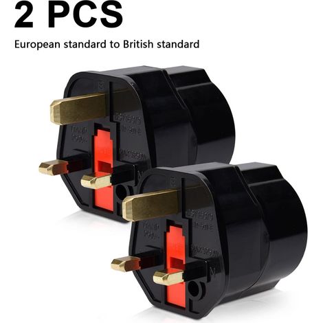 Adaptateur de prise standard européenne vers standard britannique, lot de 2 pièces, convertit toutes les prises de type G du Royaume-Uni, de Hong Kong, de Singapour, de Malaisie, des Émirats arabes un (1/4)