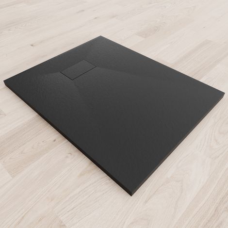SMC Duschwanne Duschtasse mit Anti-Rutsch Flach mit Steinoptik Schwarz inkl. Ablaufgarnitur 100x80 cm (1/5)