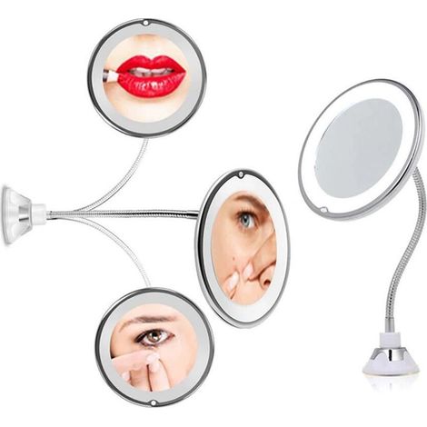 Miroir de maquillage grossissant x7 avec éclairage LED, mural, pivotant et extensible, sans fil, pour salle de bain d'hôtel (1/4)