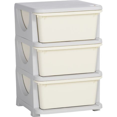 Tour de rangement, 3 tiroirs, design sécurisé, Beige (1/2)