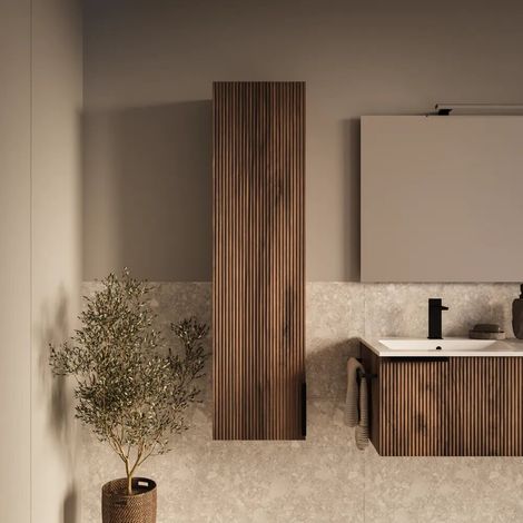 Colonna bagno sospesa 138x36x25 cm finitura cannettata rovere scuro Fuji (1/3)
