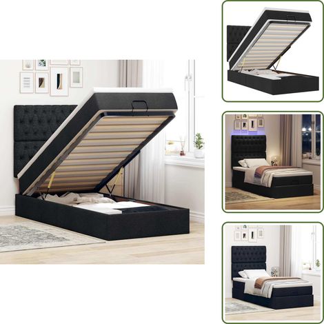 vidaXL Ottoman-Bett mit Matratze & LEDs Schwarz 100x200 cm Stoff