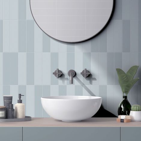 Carrelage mural intérieur mat en relief bleu clair Glenbrook 5x20 cm Stripes Quiet Moments (1/2)