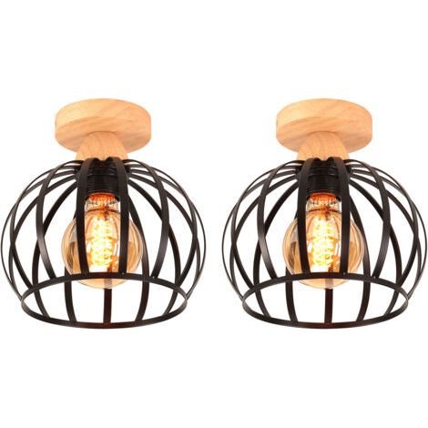 royaluxe- (2X) Plafonnier Rétro Plafonnier Moderne Lampe De Plafond Cage En Métal Luminaire Plafonnier Intérieurs Pour Chambre Cuisine Couloir Salon, Noir
