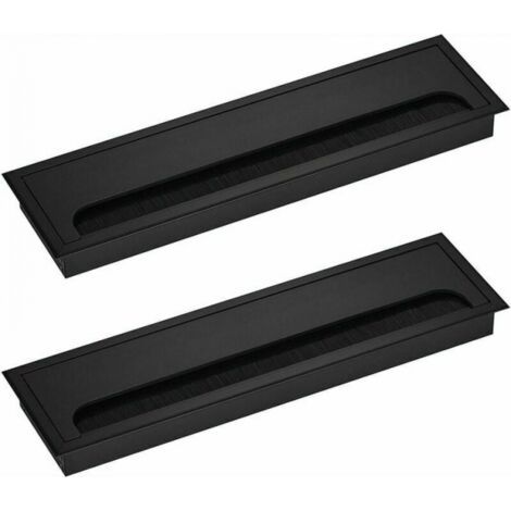 Lot de 2 cache-câbles rectangulaires, fil, 80 x 280 mm, pour passage de câbles encastré sur bureau, table, meuble, organiseur de câbles en aluminium noir (1/3)