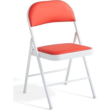 ORION91 Silla ELARA Plegable (46x46x79 cm) Metal Blanco y Asiento Acolchado Piel Sintética ROJO Cocina Comedor Jardín Camping  - SpazioLuzio - Unidad (1/5)