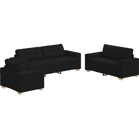 Sofá 3 pcs Negro Tejido mezcla de lino vidaXL (1/5)