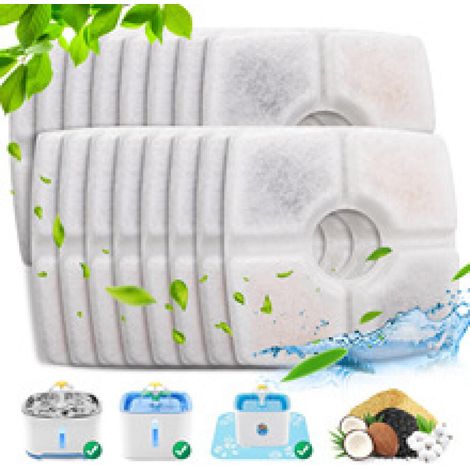 Katzenbrunnenfilter, 16er-Pack Ersatzfilter für Trinkbrunnen, Dreifach-Filtersystem mit 4-Schlauch-System, kompatibel mit Haustier-Trinkbrunnen (12,5 × 12,5 cm)
