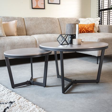Ensemble de table basse de 2 Brady Round Marmerlook Gray (1/5)