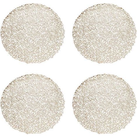 Sets de Table Évidés Résistants À la Chaleur, Sets de Table Ronds Dorés, Sous-Verres Antidérapants, Sets de Table Décoratifs de Restaurant pour les Mariages, les Fêtes, 38cm (1/5)