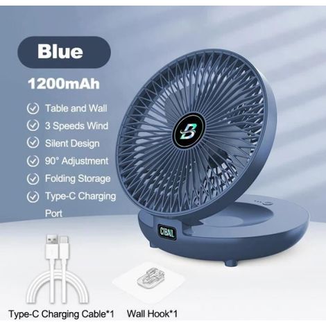 Ventilateur de Bureau - - Modèle Green A - Rechargeable - 3 Vitesses - Tête Secouante