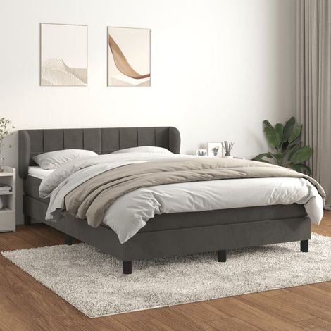 Lit Adulte - Lit Adulte - Lit à sommier tapissier avec matelas- Lit double - Meuble de Chambre à Coucher- Lit double - Meuble de Chambre à Coucher Gris foncé 140x190cm Velours CNIS8499440 (1/5)