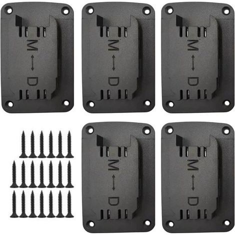 Lot de 5 supports de batterie compatibles avec Dewalt et Milwaukee, supports de batterie, supports muraux, porte-outils, porte-perceuses, avec vis, noir (1/4)