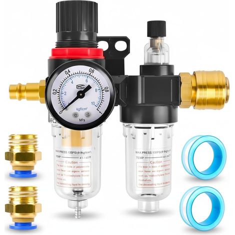 1/4 Régulateur de Pression d'Air, Détendeur d'air comprimé, Filtre Régulateur avec Manomètre, Séparateur d'Humidité, Régulateur d'air comprimé pour Compresseur Outils Pneumatiques (1/5)