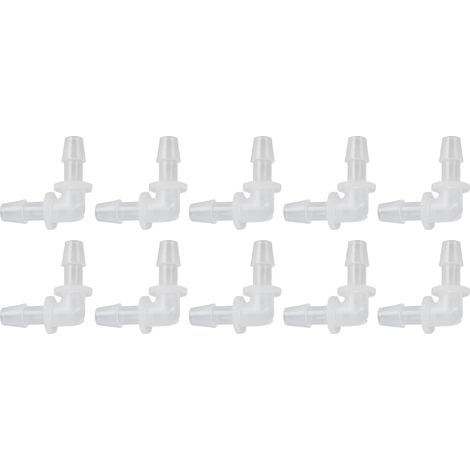 10 Stück 90°-Winkelverbinder für Kunststoffrohre, Durchmesser 6,4 mm, L-förmige Verbindung, gleicher Adapter