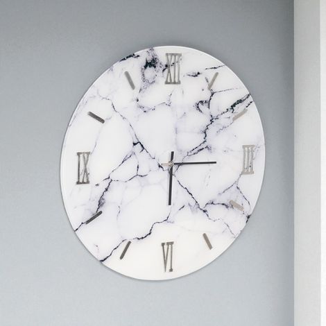 Orologio rotondo D65 cm in vetro temperato effetto marmo Bianco - LICOY (1/4)