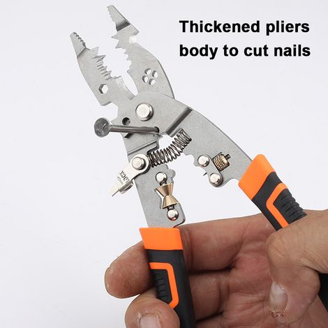Pince à dénuder multifonctionnelle, outil de dénudage professionnel, coupe-câble électrique portable, pince à sertir pour électricien avec boucle de verrouillage en métal pour l'entretien des appareil (1/5)