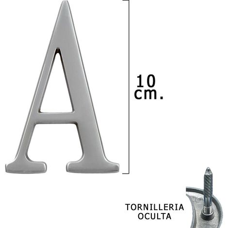 letra metal a plateada mate 10 cm. con tornilleria oculta (blister 1 pieza) (1/2)