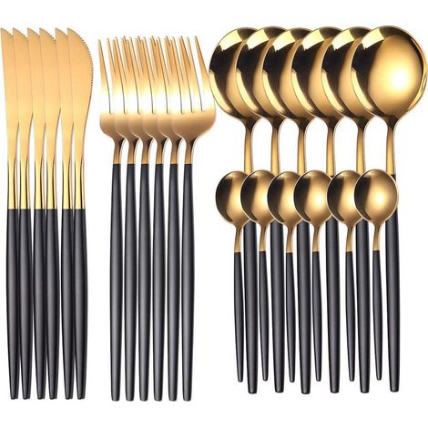 Réglez 24 couverts, acier inoxydable, finition mate, couteau principal de repas 6, farine principale de fourche 6, table principale de la cuillère 6, thé à cuillère à café 6, boîte cadeau premium, (1/5)
