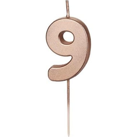 Candela di compleanno 9, color oro rosa, 4,5 cm
